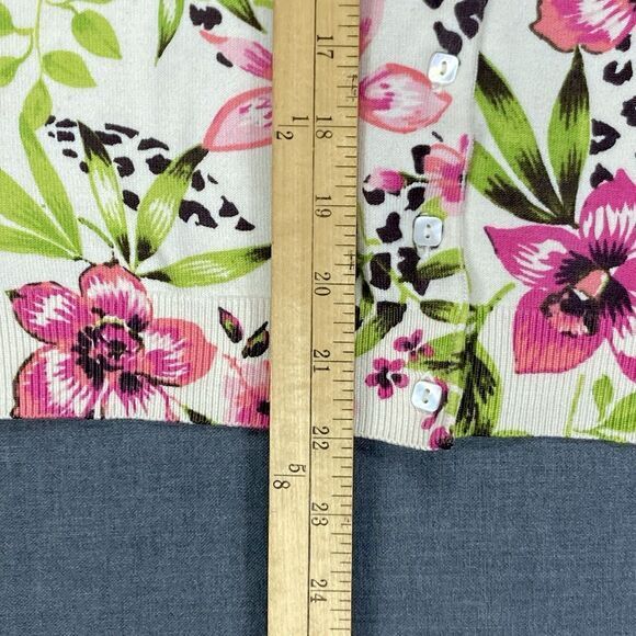 Harold’s Silk Sweater Womens Medium Cream Pink Floral Elegant Vintage Cardigan - Picture 13 of 16